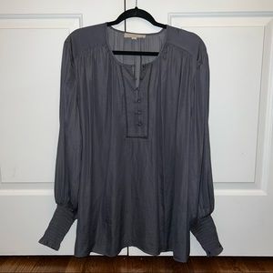 LOFT Navy Blue Blouse w/ Smocked Wrist